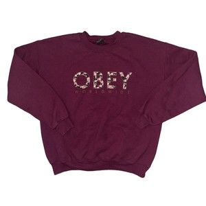 OBEY Worldwide Sweatshirt Dark Red Pullover Flower Logo Womens Medium Streetwear